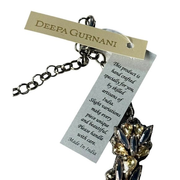 Deepa Gurnani Crystal Statement Necklace 16"to19" Yellow Clear Black NWT - Picture 4 of 7